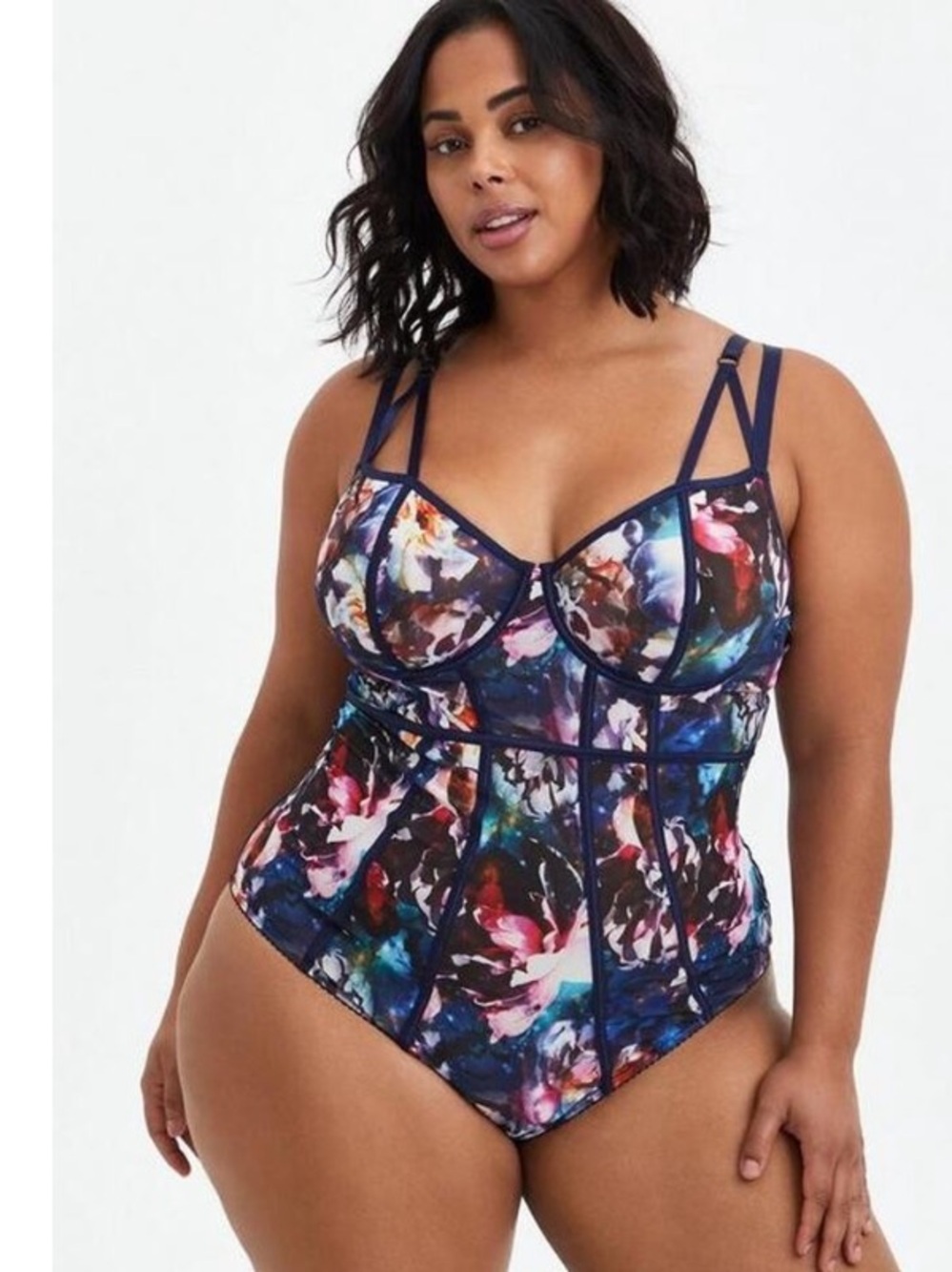 Torrid NWT Galaxy Floral Print Mesh Bodysuit/Lingerie 4/4X